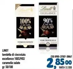 Del Prete Distribuzioni Lindt tavola di cioccolato excellence 100%/90% caramello salato offerta