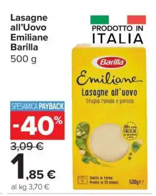 Carrefour Lasagne all'uovo Emiliane Barilla offerta