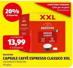 ALDI BARISSIMO CAPSULE CAFFÈ ESPRESSO CLASSICO XXL offerta