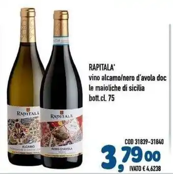 Rapitala vino alcamo/nero d'avola doc