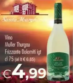 MerSi Supermercati Santa Margherita Vino Muller Thurgau Frizzante Dolomiti igt offerta