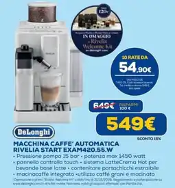 DIMOStore DeLonghi macchina caffè automatica Rivella Start Exam420.55.W offerta
