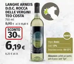 Ipercoop Langhe Arneis D.O.C. Rocca delle Vergini Teo Costa offerta
