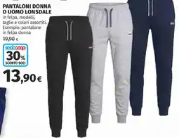 Ipercoop Pantaloni donna o uomo Lonsdale offerta