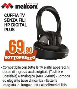 Ipercoop Cuffia TV senza fili HP Digital Plus meliconi offerta