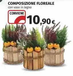 Ipercoop Composizione floreale con vaso in legno offerta