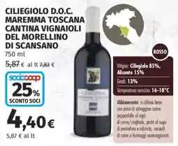 Ipercoop Ciliegiolo D.O.C. Maremma Toscana Cantina Vignaioli del Morellino di Scansano offerta
