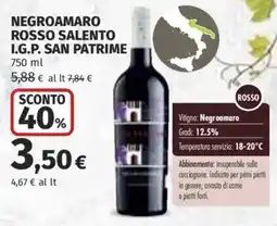 Ipercoop Negroamaro rosso salento i.g.p. san patrime offerta