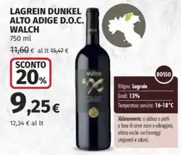 Ipercoop Lagrein Dunkel Alto Adige D.O.C. Walch offerta
