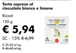 NaturaSì Torta caprese al cioccolato bianco e limone Rizzati offerta