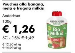 NaturaSì Pouches alla banana, mela e fragola milkis Andechser offerta