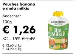 NaturaSì Pouches banana e mela milkis Andechser offerta