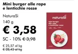 NaturaSì Mini burger alle rape e lenticchie rosse NaturaSi offerta