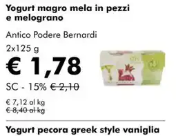 NaturaSì Yogurt magro mela in pezzi e melograno Antico Podere Bernardi offerta