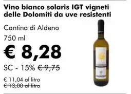NaturaSì Vino bianco solaris IGT vigneti delle Dolomiti da uve resistenti offerta