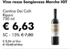 NaturaSì Vino rosso Sangiovese Marche IGT Cantina Dei Colli offerta