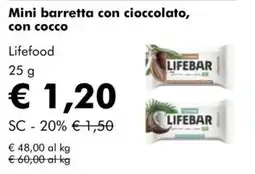 NaturaSì Mini barretta con cioccolato, con cocco Lifefood offerta