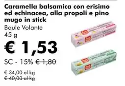NaturaSì Caramella balsamica con erisimo ed echinacea, alla propoli e pino mugo in stick Baule Volante offerta