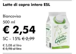 NaturaSì Latte di capra intero ESL offerta