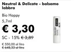 NaturaSì Neutral & Delicate - balsamo labbra Bio Happy offerta