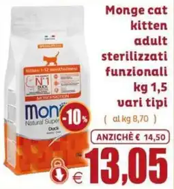 Elite Pet Monge cat kitten adult sterilizzati funzionali offerta