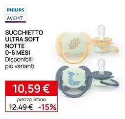 Prenatal Philips Avent succhietto ultra soft notte offerta