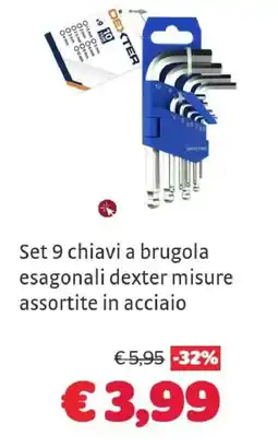 Bricocenter Set 9 chiavi a brugola esagonali dexter misure assortite in acciaio offerta