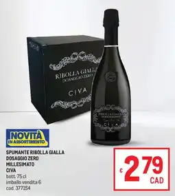 Metro Spumante Ribolla Gialla Dosaggio Zero Millesimato Civa offerta