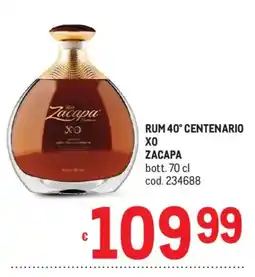 Metro Rum 40° Centenario XO Zacapa offerta