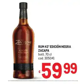 Metro Rum 43° Edición Negra Zacapa offerta