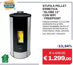 Eurobrico Stufa a pellet ermetica "Globe 11" con wifi - Freepoint offerta
