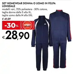 Bennet Set homewear donna o uomo in felpa Lonsdale offerta
