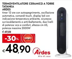 Bennet Termostato ventilatore ceramico a torre Tatanka Ardes offerta