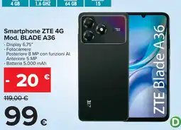 Carrefour Smartphone ZTE 4G Mod. BLADE A36 offerta