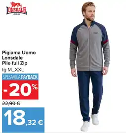 Carrefour Pigiama Uomo Lonsdale Pile full Zip offerta