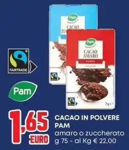 Panorama Cacao in polvere Pam amaro o zuccherato offerta