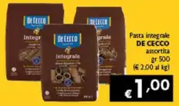 Spak Supermercati Pasta integrale DE CECCO offerta