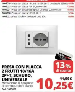 Brico Io Presa con placca 2 frutti 10/16A 2P+T, schuko, universale offerta