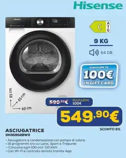 Euronics Hisense Asciugatrice DH3S902BW3 offerta