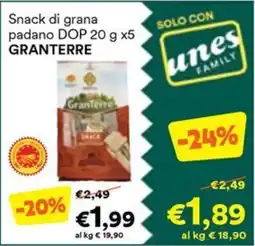 Unes Snack di grana padano DOP GranTerre offerta