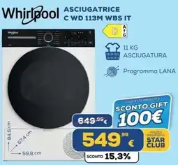 Euronics Tufano Whirlpool Asciugatrice C WD 113M WBS IT offerta