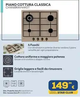 Euronics Tufano Piano cottura classica CHW6BRAV4WGT offerta