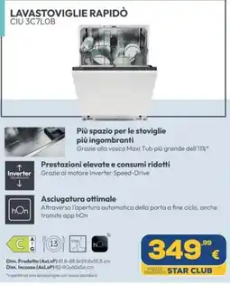 Euronics Tufano Lavastoviglie rapido CIU 3C7LOB offerta
