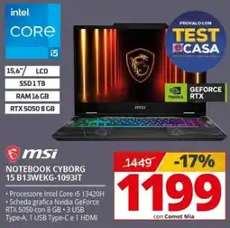 Comet msi Notebook Cyborg 15 B13WEKG-1093IT offerta