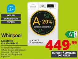 Comet Whirlpool Lavatrice FFB 1148 BSV IT offerta