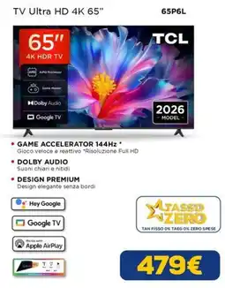 Euronics TV Ultra HD 4K 65" TCL offerta