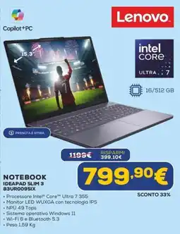 Euronics Lenovo Notebook Ideapad Slim 3 offerta