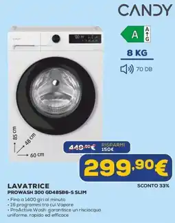 Euronics Candy lavatrice Prowash 300 GD48SB6-S Slim offerta