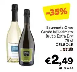 Unes Spumante Gran Cuvée Millesimato Brut o Extra Dry Celsole offerta