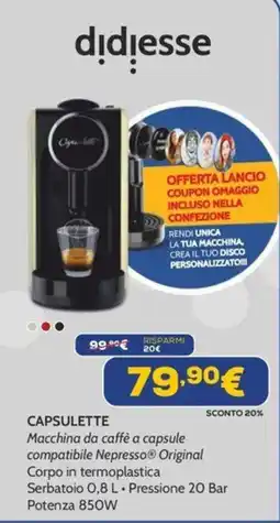 Euronics Macchina da caffè a capsule compatibile Nepresso® Original offerta
